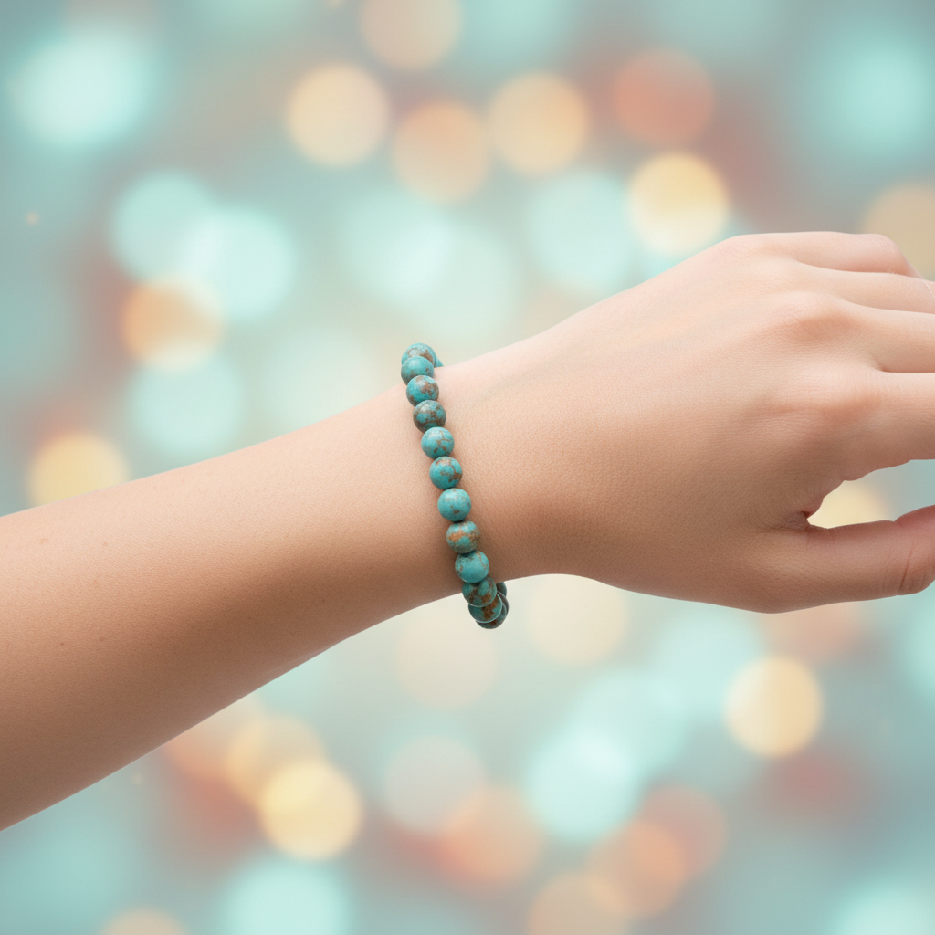 Natural Copper Turquoise Bracelet worn on wrist