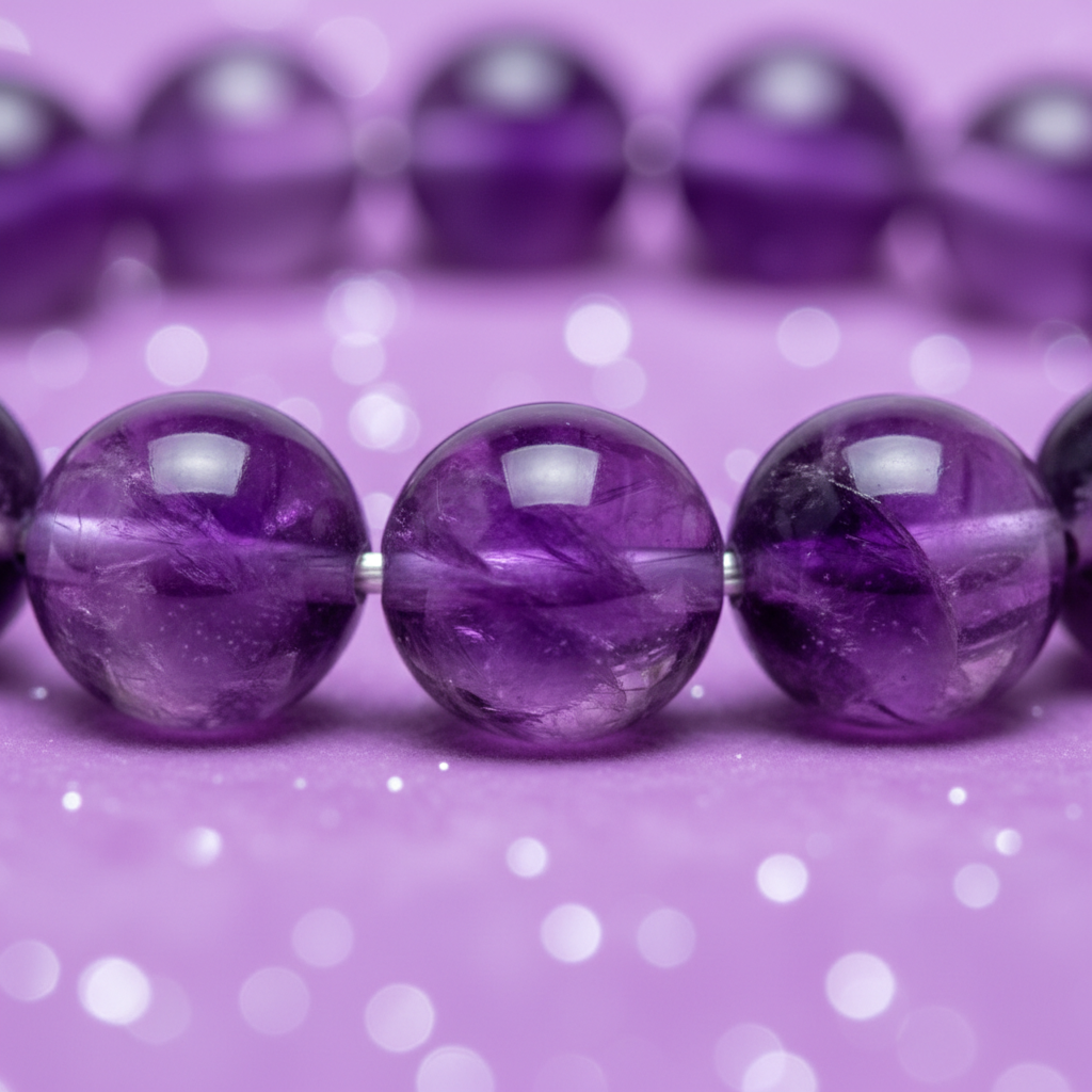 Natural Amethyst Bracelet bead close-up showing deep purple color