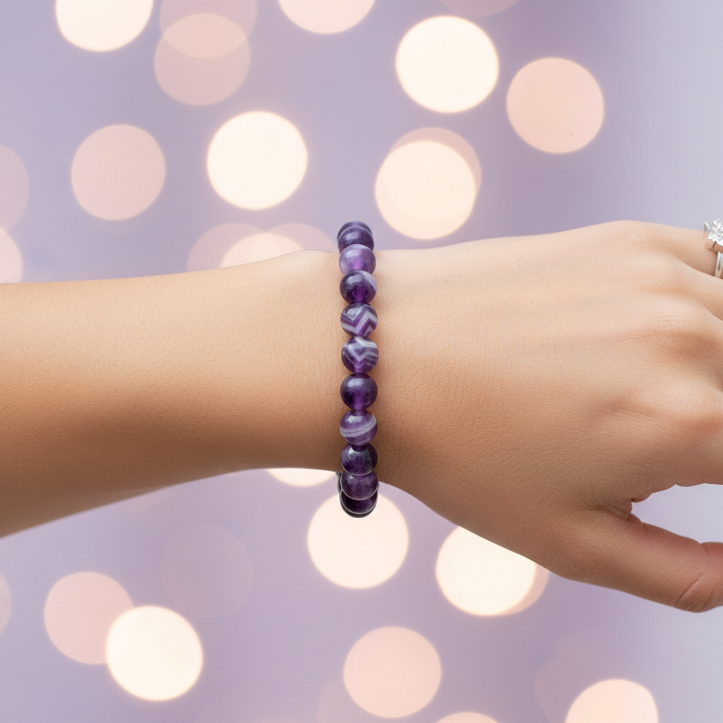 Natural Chevron Amethyst Bracelet worn on wrist