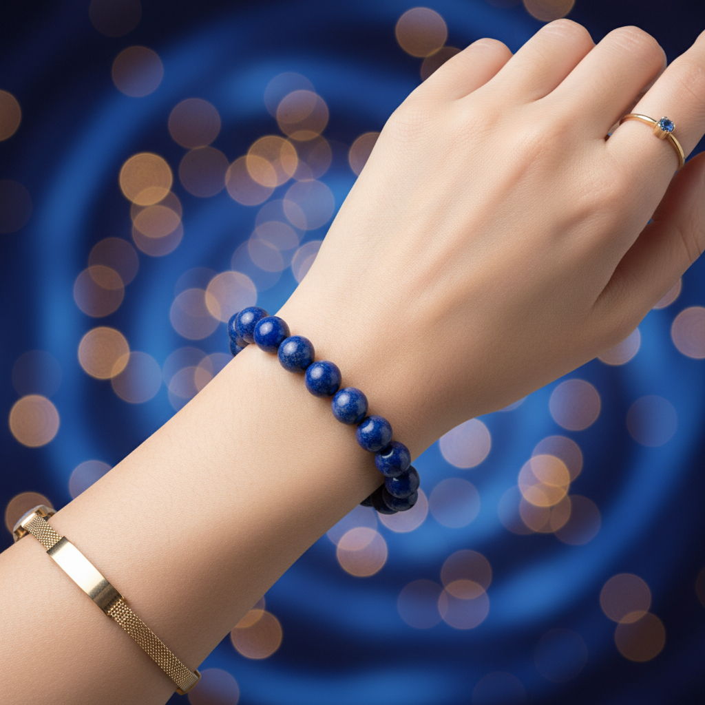 Natural Lapis Lazuli Bracelet worn on wrist