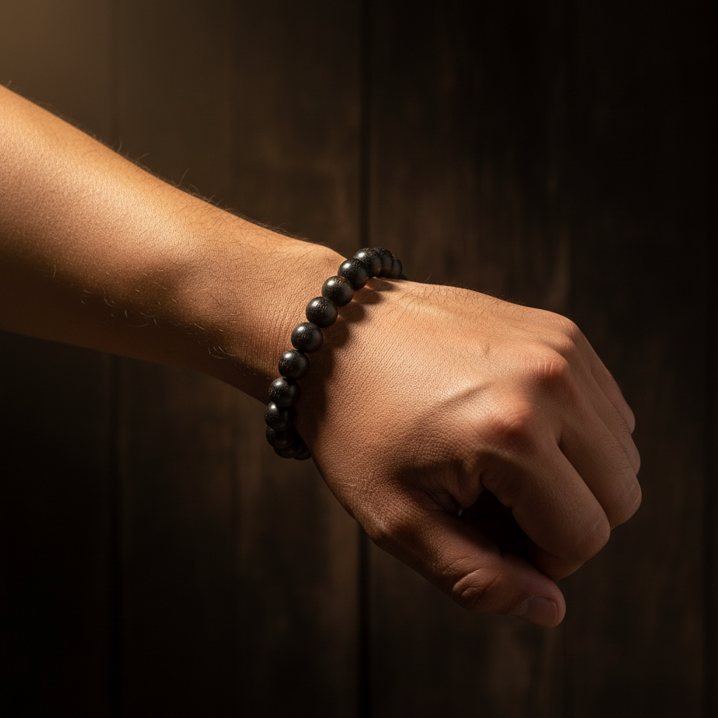 Natural Karungali Ebony Wood Bracelet worn on wrist