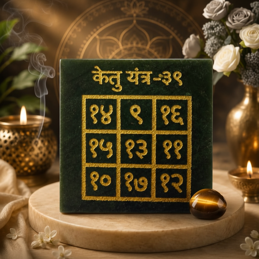 Ketu Yantra on mystical spiritual altar with incense