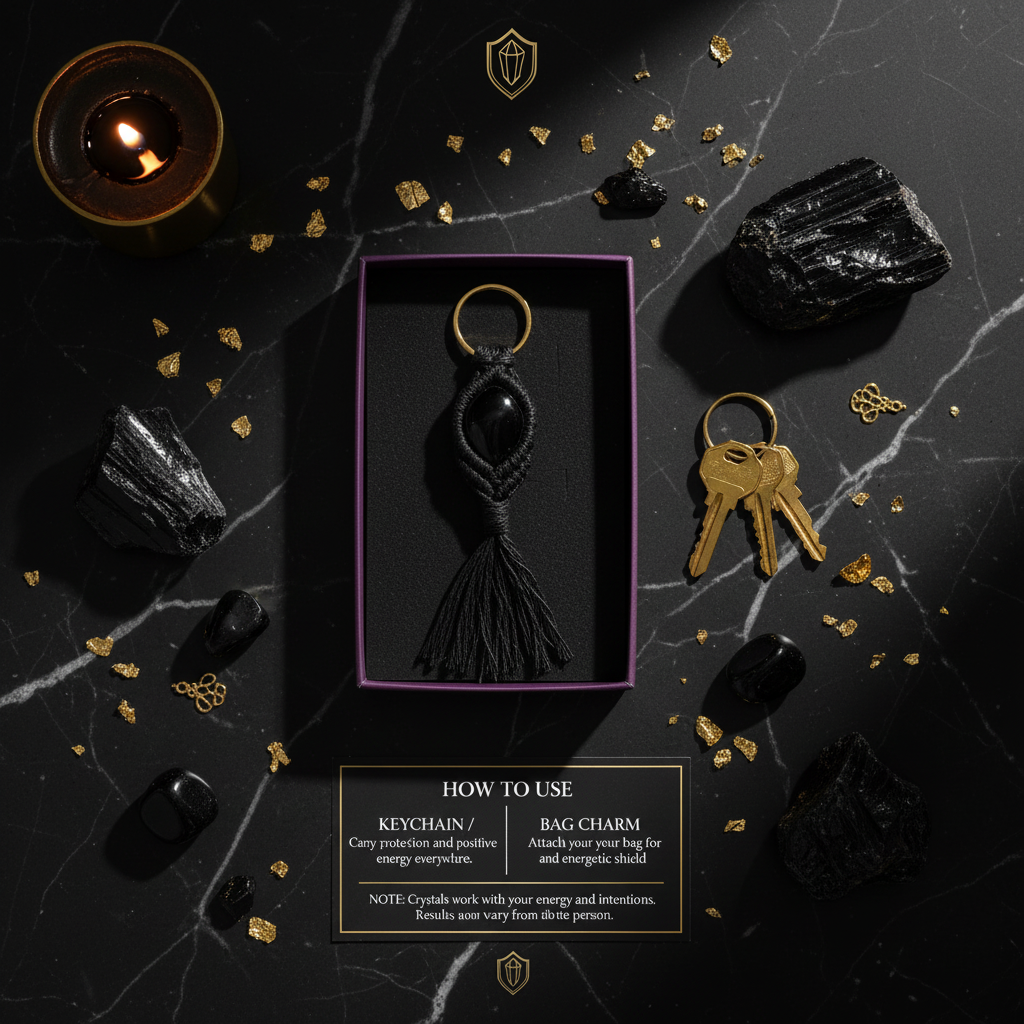Black Obsidian Keychain flat lay with keys