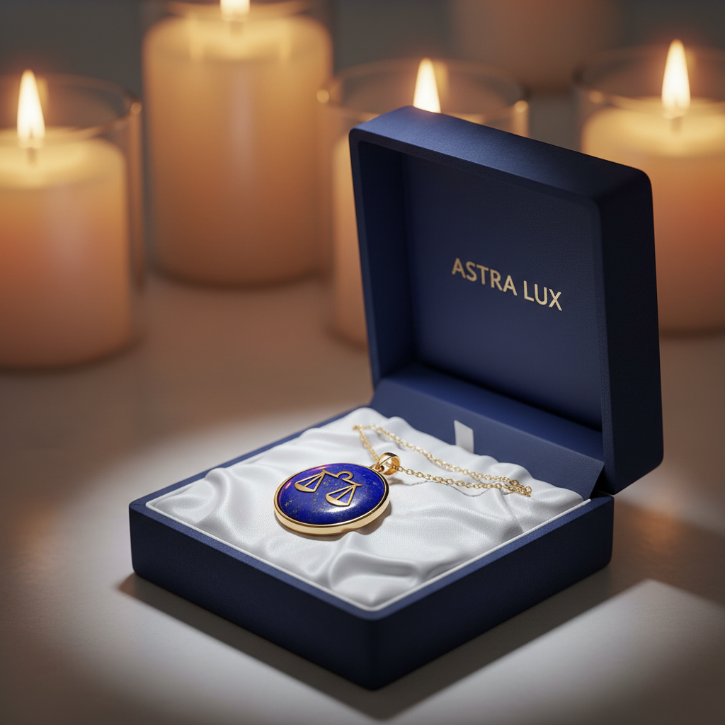 Libra lapis lazuli pendant in premium jewelry gift box with white satin lining