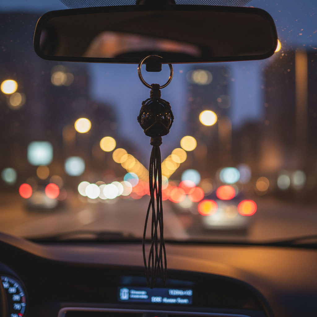 Black Obsidian Keychain as car hanging