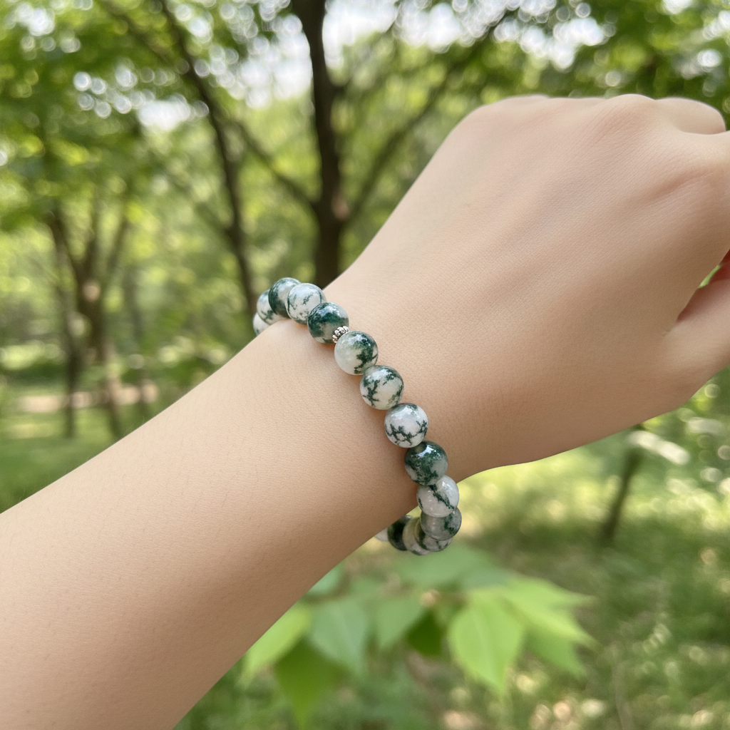 Natural Tree Agate Bracelet worn on wrist