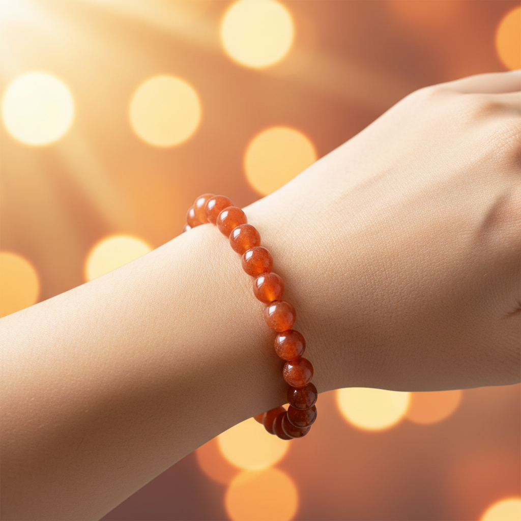 Natural Orange Aventurine Bracelet worn on wrist