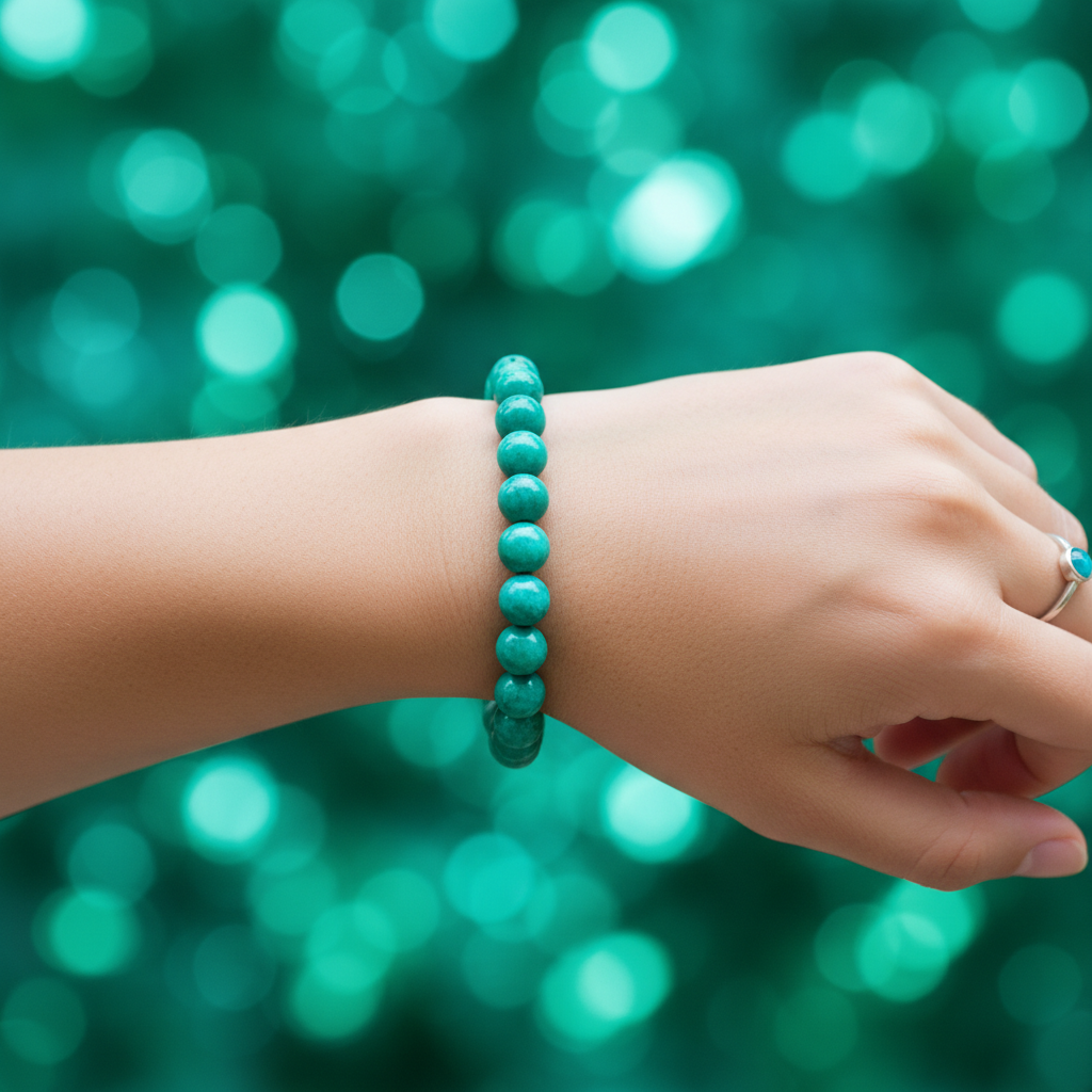 Natural Amazonite Bracelet worn on wrist