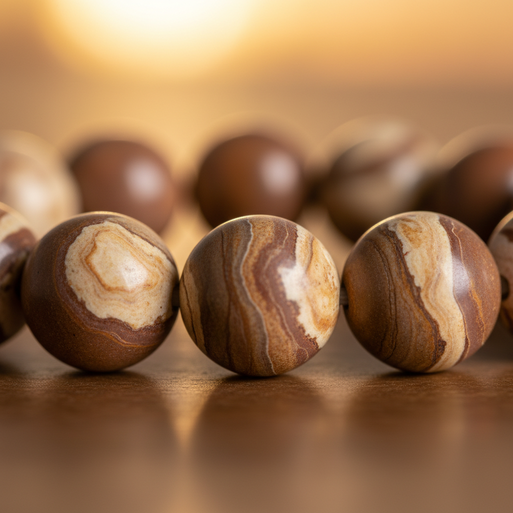 Natural Picture Jasper Bracelet bead close-up showing landscape-like earthy patterns
