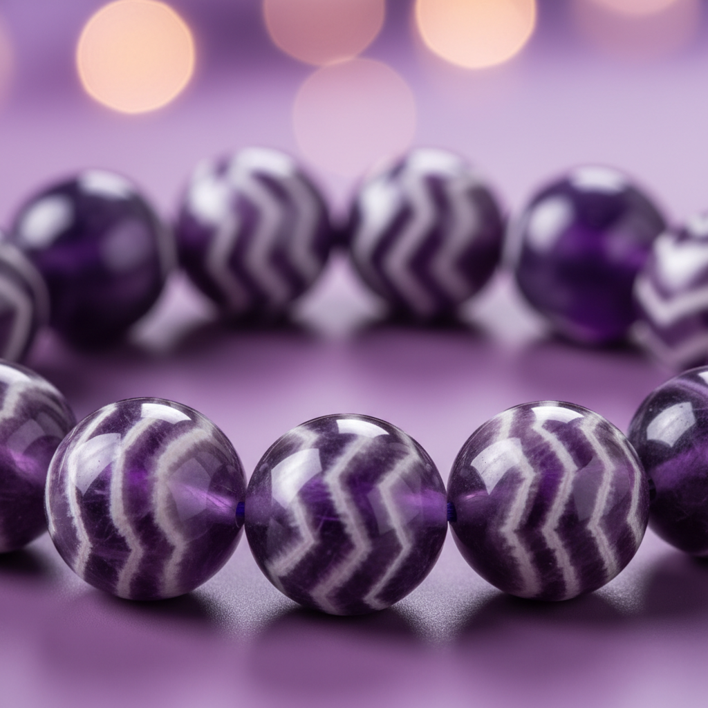 Natural Chevron Amethyst Bracelet bead close-up showing chevron banding