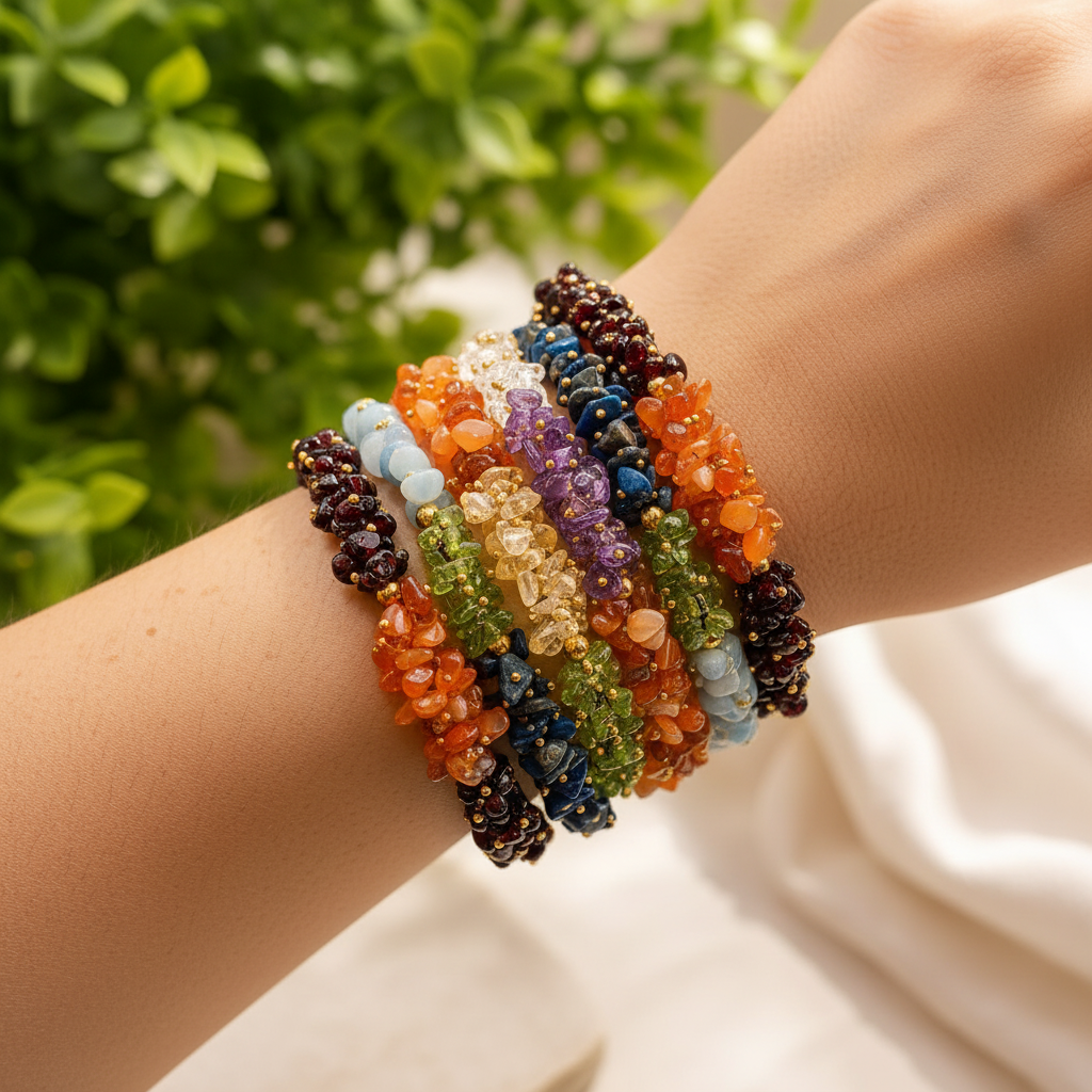 7 Chakra bracelet worn on wrist
