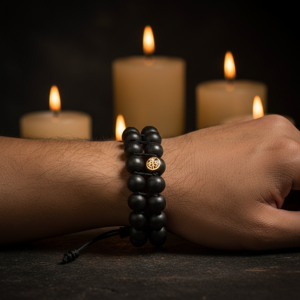 Natural Karungali Ebony Wood Bracelet worn on wrist