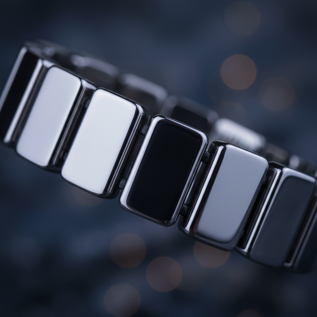Chunky Rectangular Hematite Bracelet bead close-up showing metallic shine