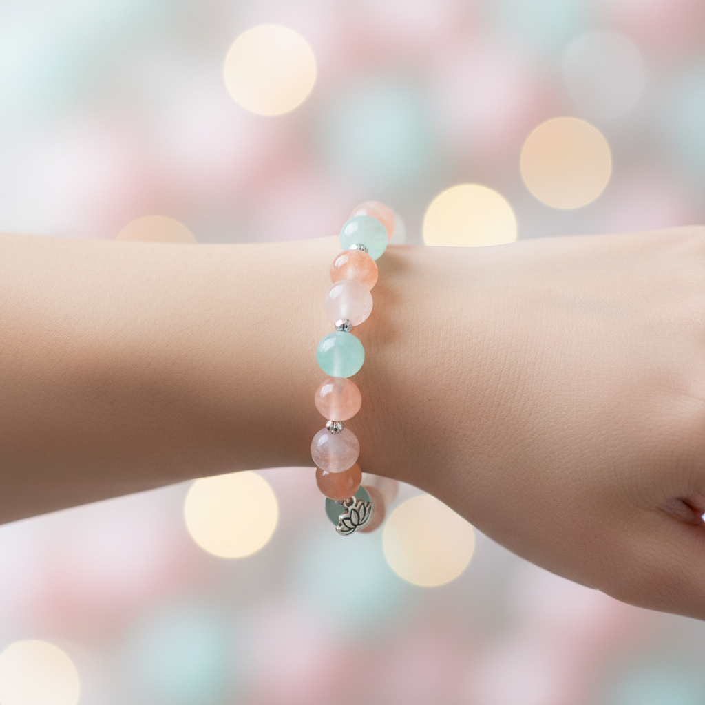 Morganite Beryl Aqua Bracelet worn on wrist