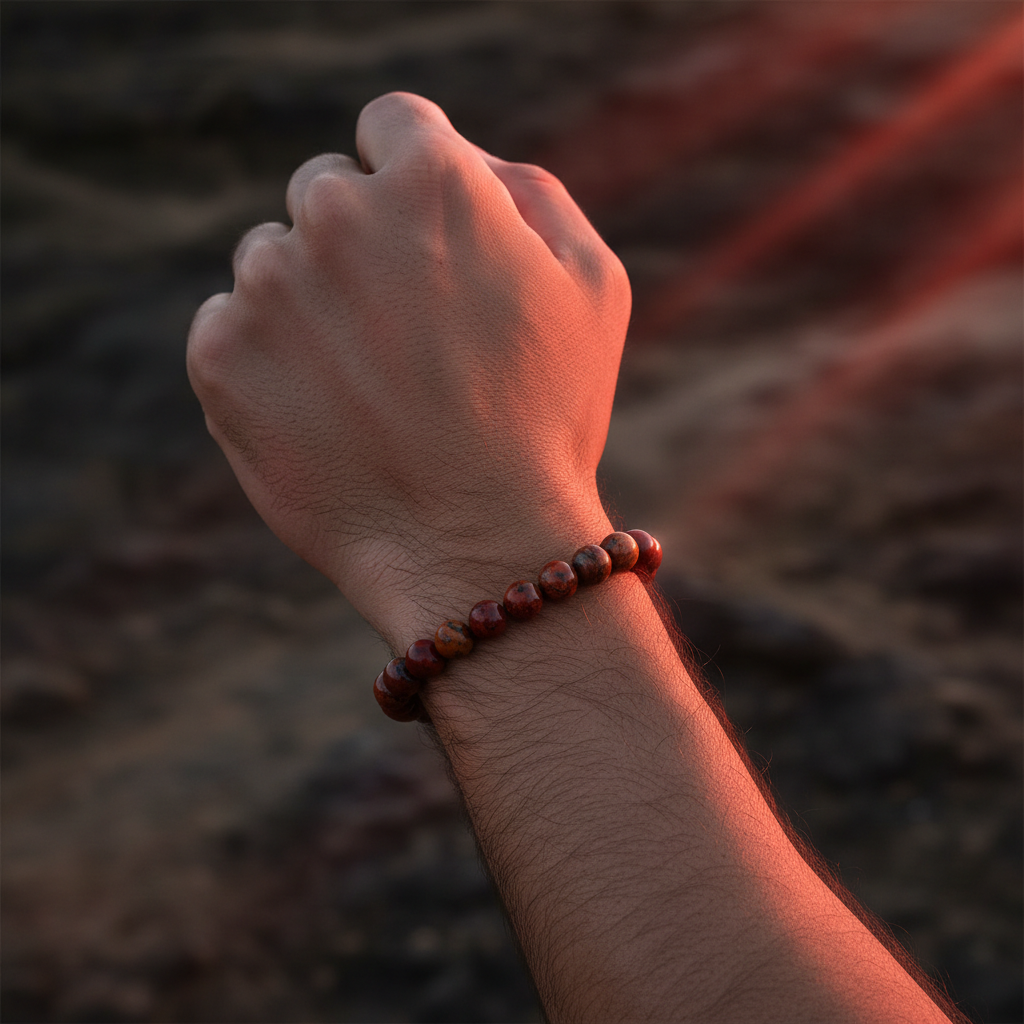 Natural Red Jasper Bracelet worn on wrist