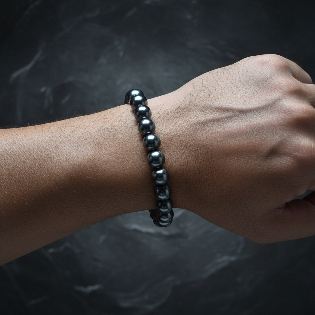 Natural Hematite Bracelet worn on wrist
