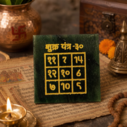 Shukra Yantra on Sanskrit manuscript with brass diya
