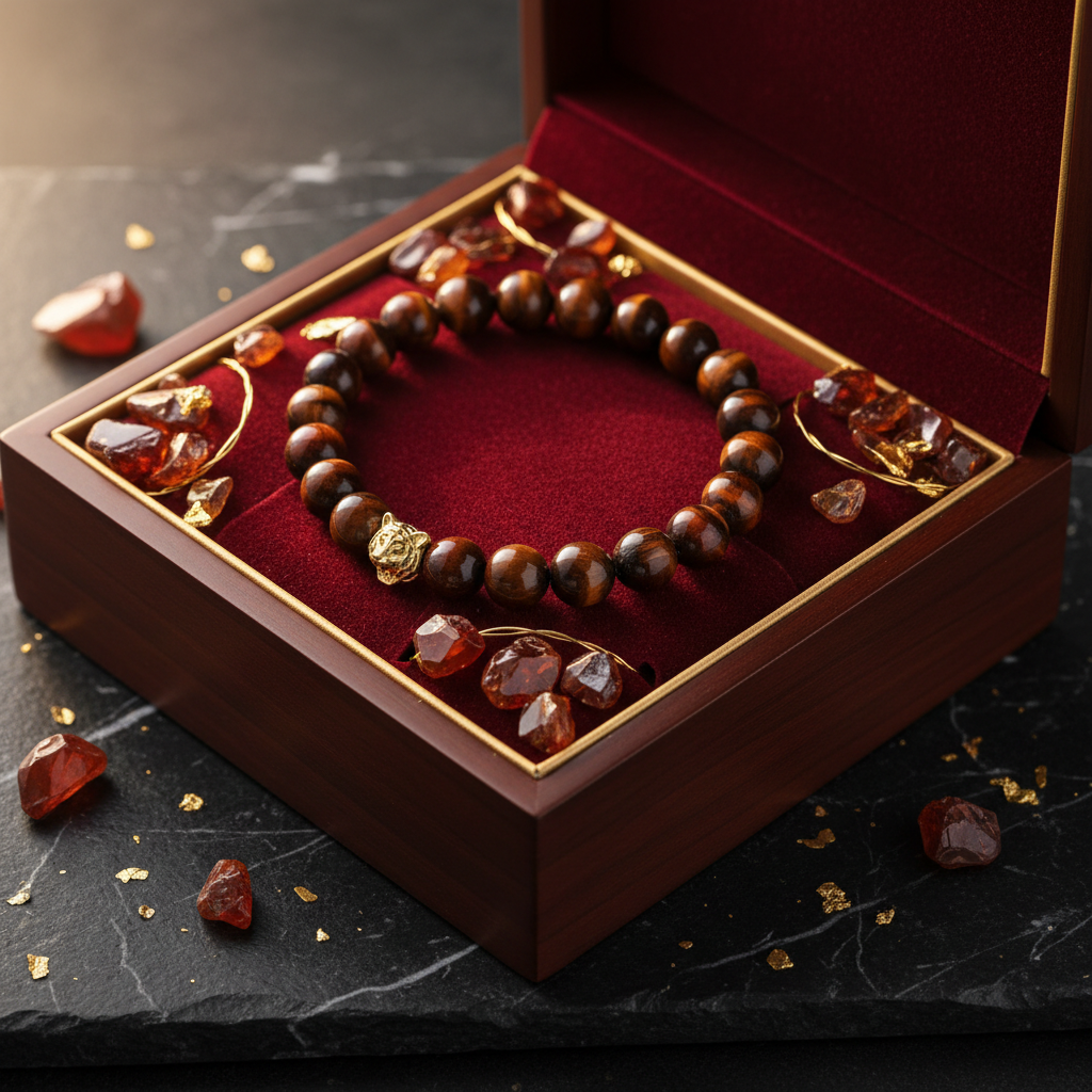 Natural Red Tiger Eye Bracelet in premium gift box with red velvet