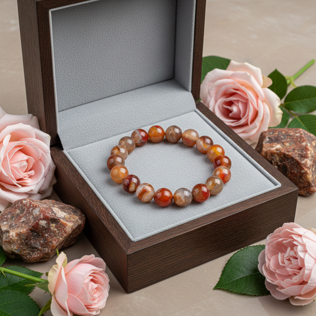 Natural Botswana Agate Bracelet in premium gift box with grey velvet