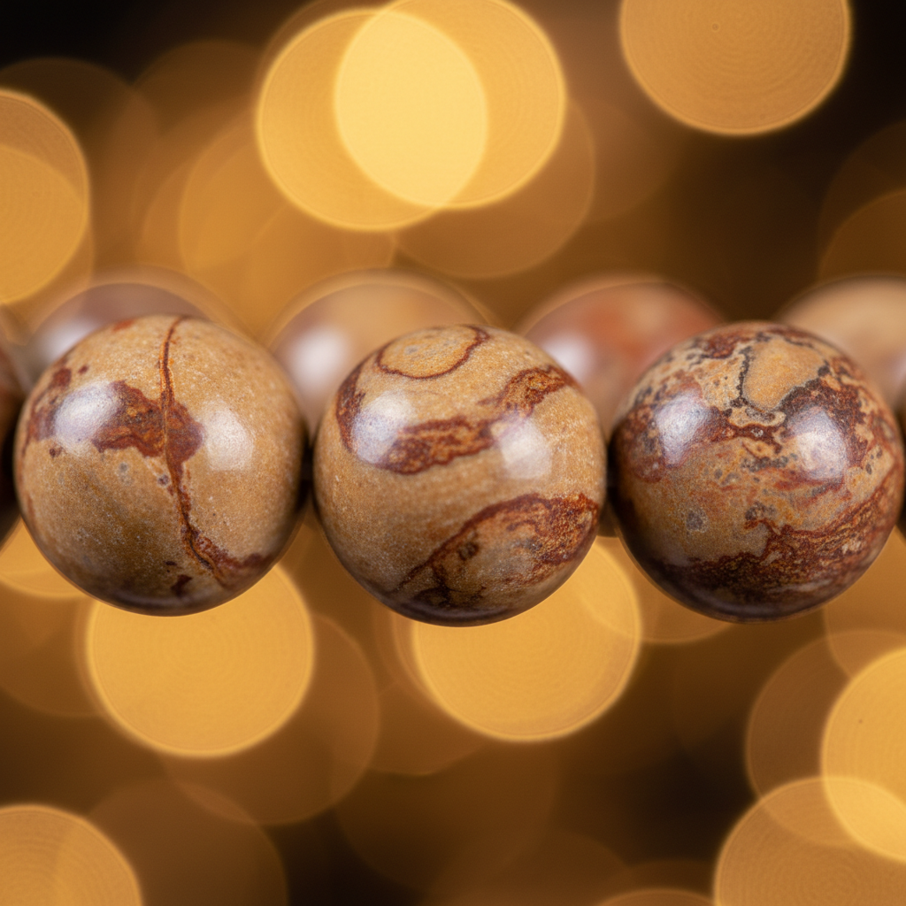 Natural Camel Jasper Bracelet bead close-up showing warm sandy beige and brown earthy tones