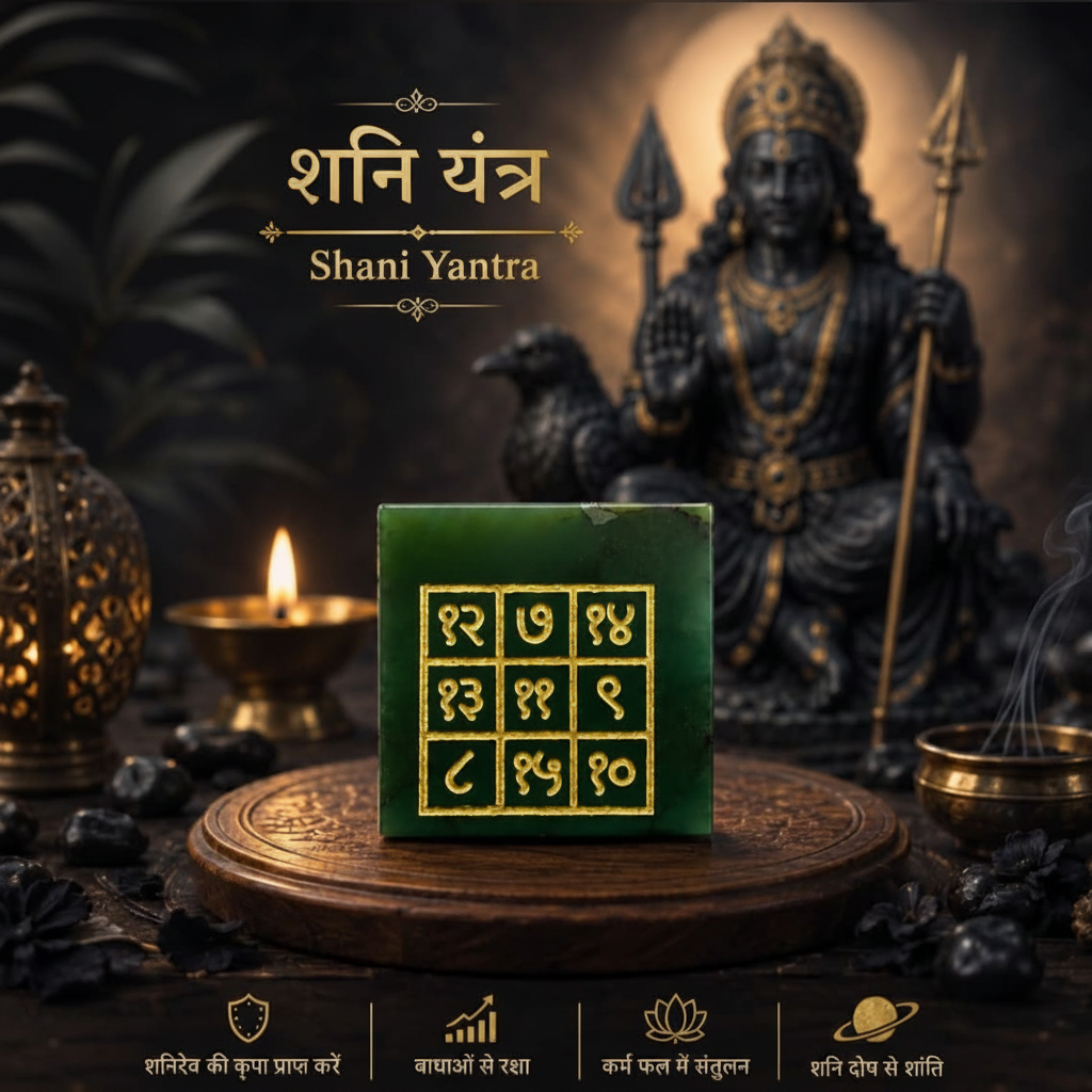 Shani Yantra on Shani pooja altar with black sesame