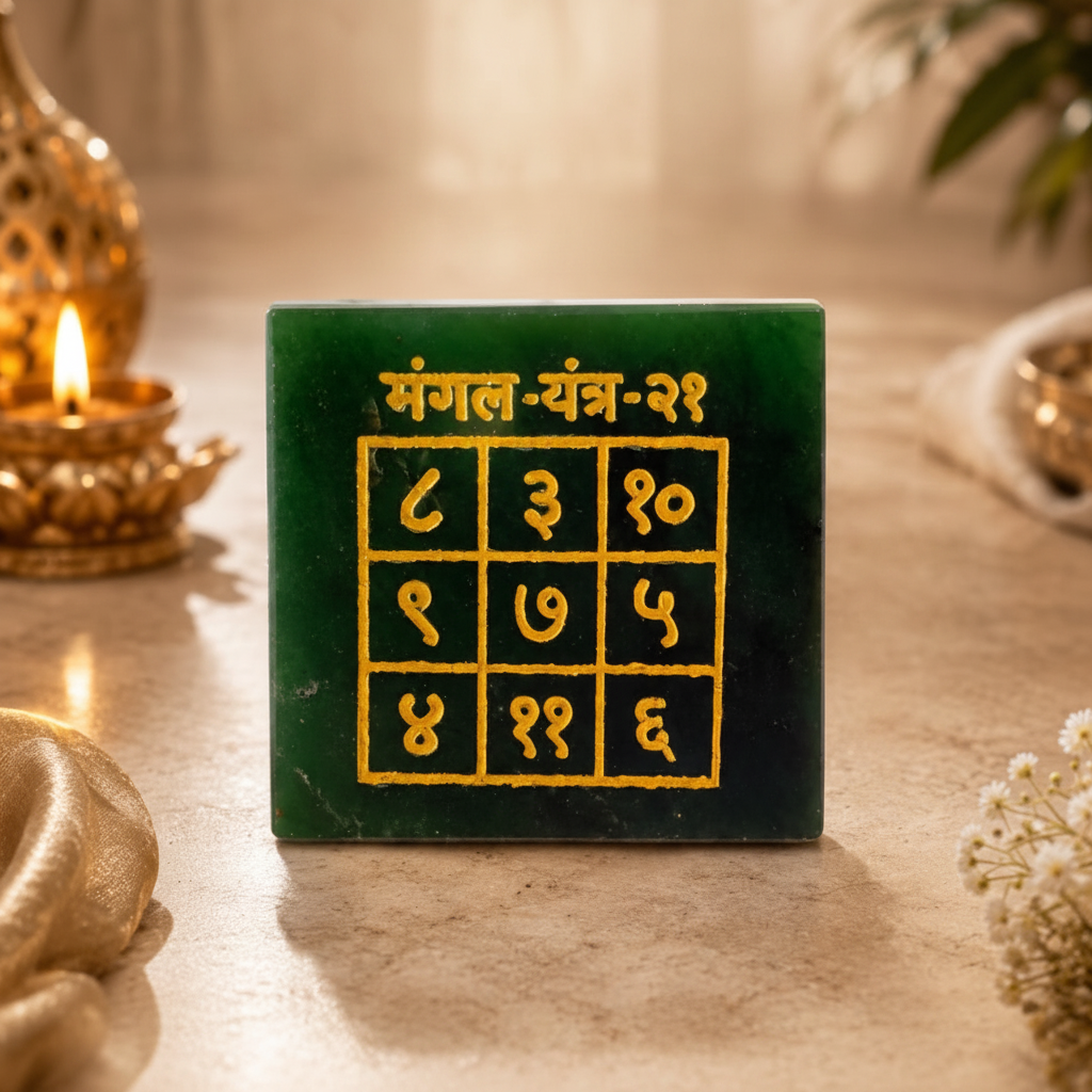 Mangal Yantra close-up showing golden Sanskrit numerals