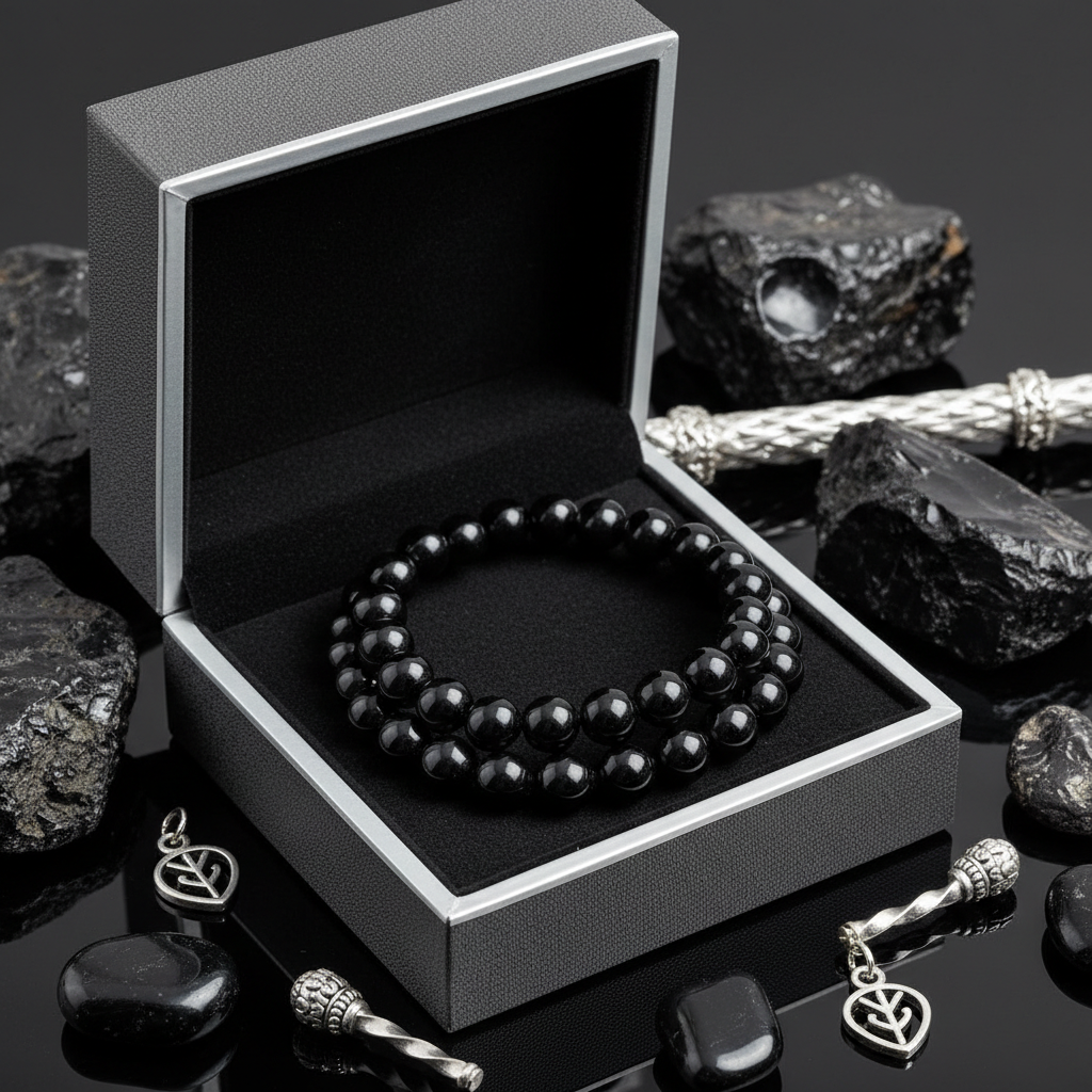 Natural Black Obsidian Bracelet in premium gift box with black velvet
