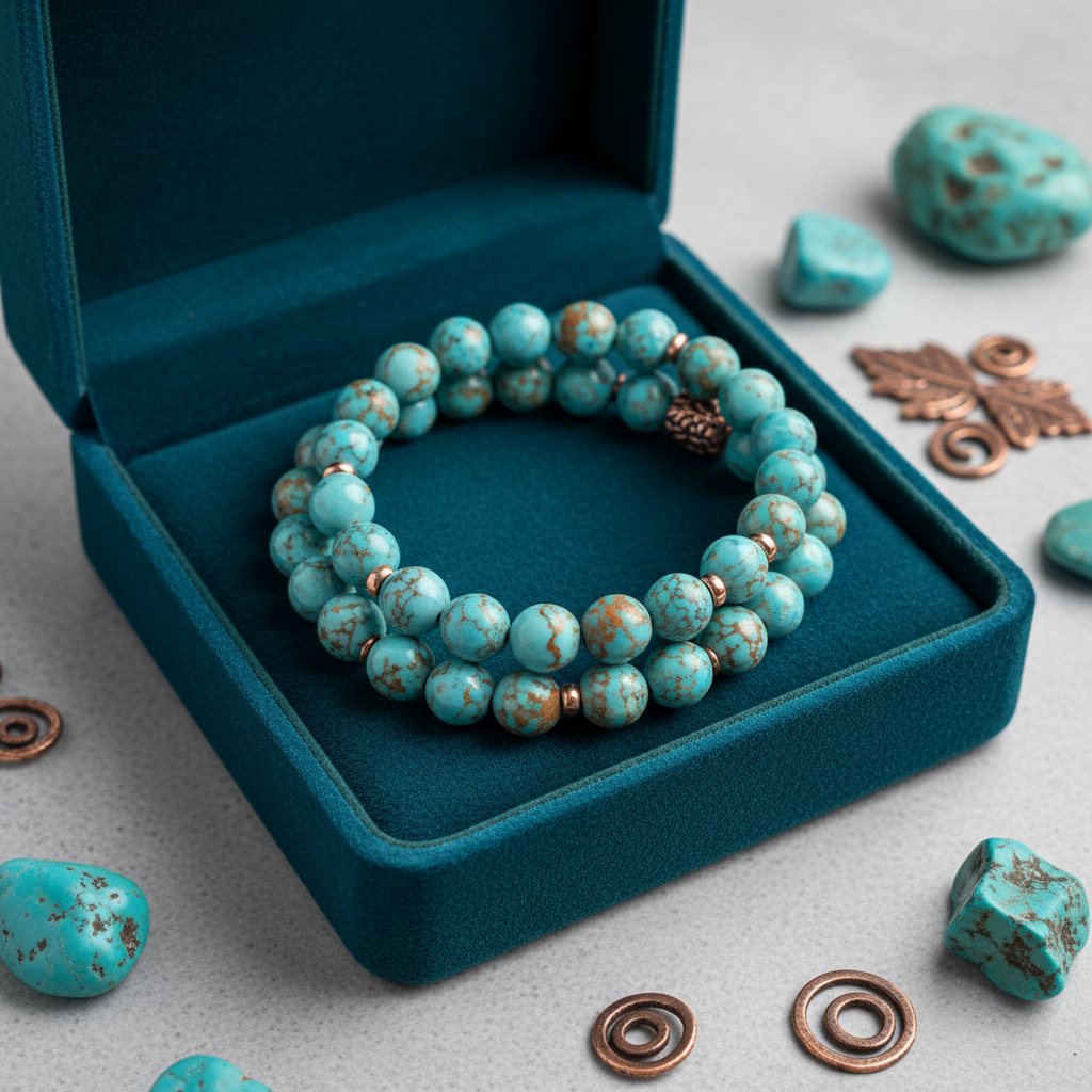 Natural Copper Turquoise Bracelet in premium gift box