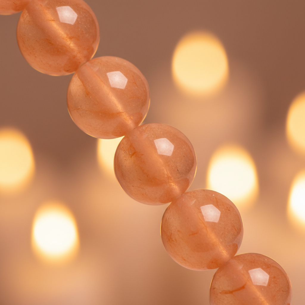 Natural Orange Aventurine Bracelet bead close-up showing warm peach-orange shimmer