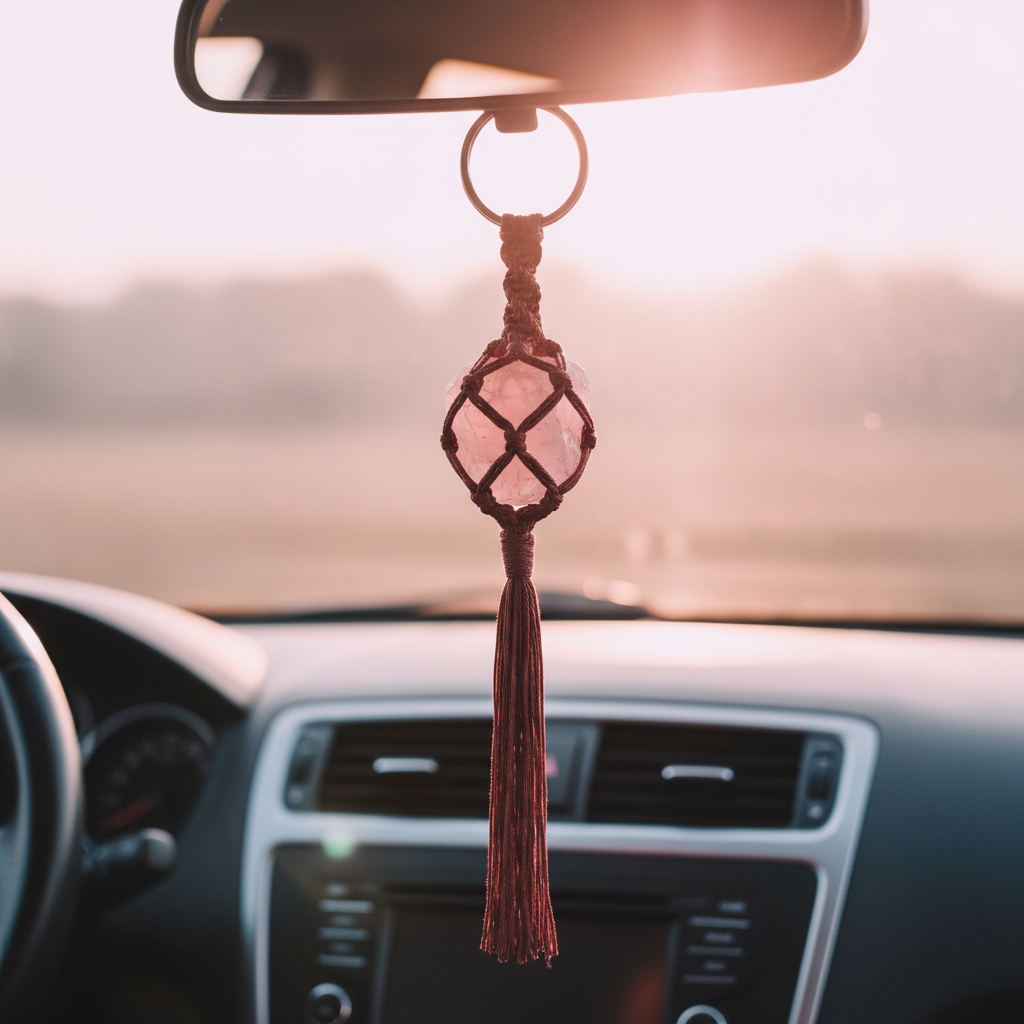 Rose Quartz Keychain as car hanging