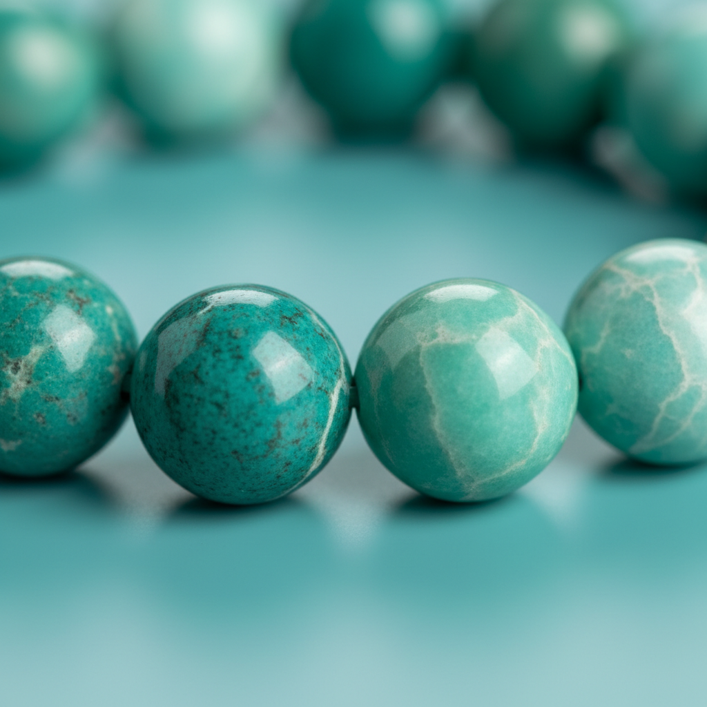 Natural Multi Amazonite Bracelet bead close-up showing multiple shades from deep teal to soft mint