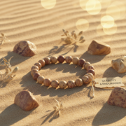 Natural Camel Jasper Bracelet on sandy surface with jasper stones and desert plants