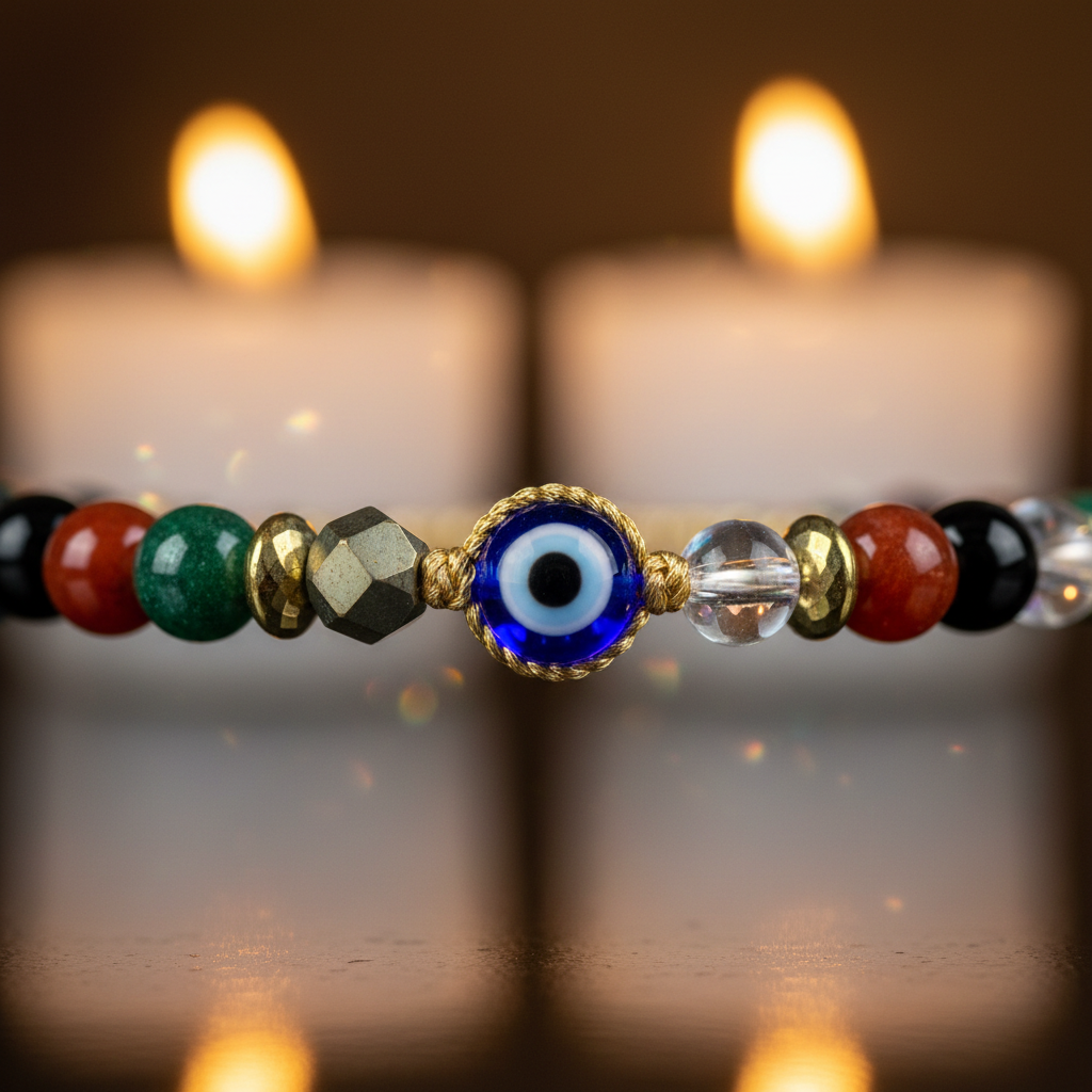 Dhan Dhara Dhanyog Bracelet close-up showing all 6 crystal beads