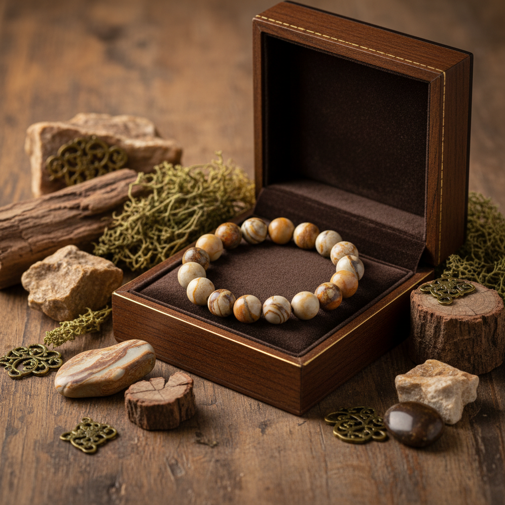 Natural Picture Jasper Bracelet in premium gift box with brown velvet