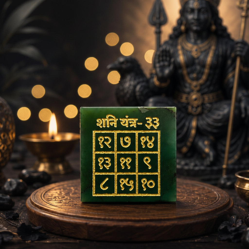 Shani Yantra close-up showing golden Sanskrit numerals
