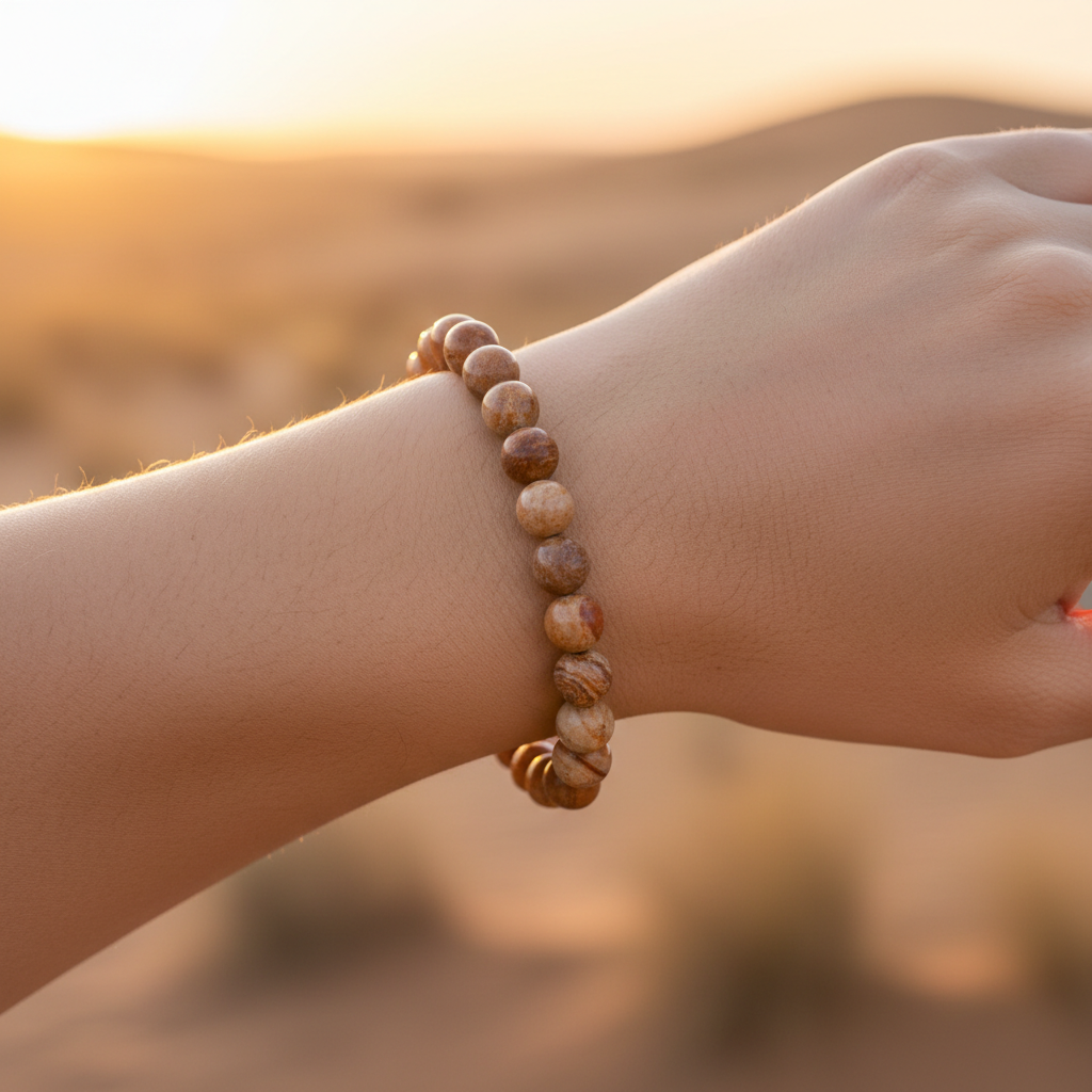 Natural Camel Jasper Bracelet worn on wrist