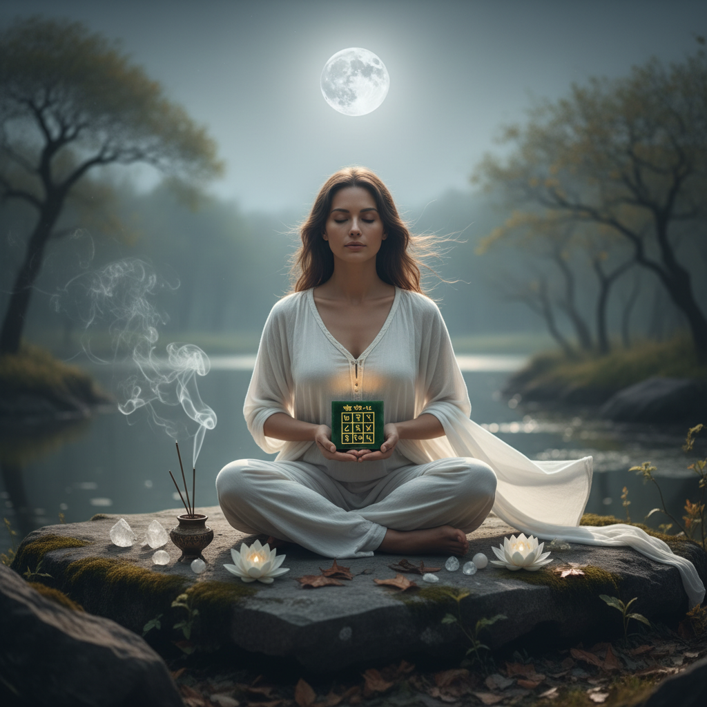Chandra Yantra held during moonlit meditation