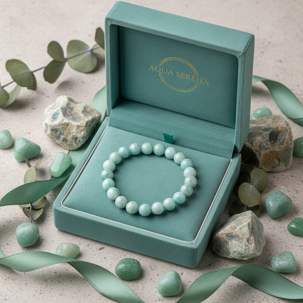 Natural Amazonite Bracelet in premium gift box with teal-green velvet