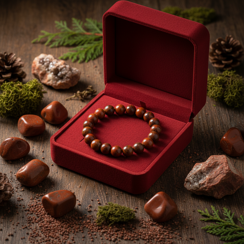 Natural Red Jasper Bracelet in premium gift box with red velvet
