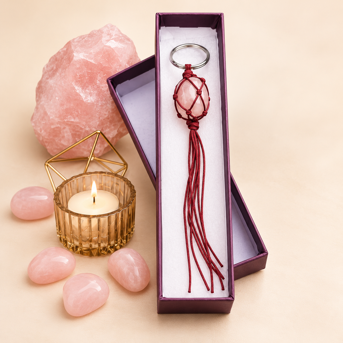 Rose Quartz Crystal Keychain – Gemstone-Inspired Accessory — product detail