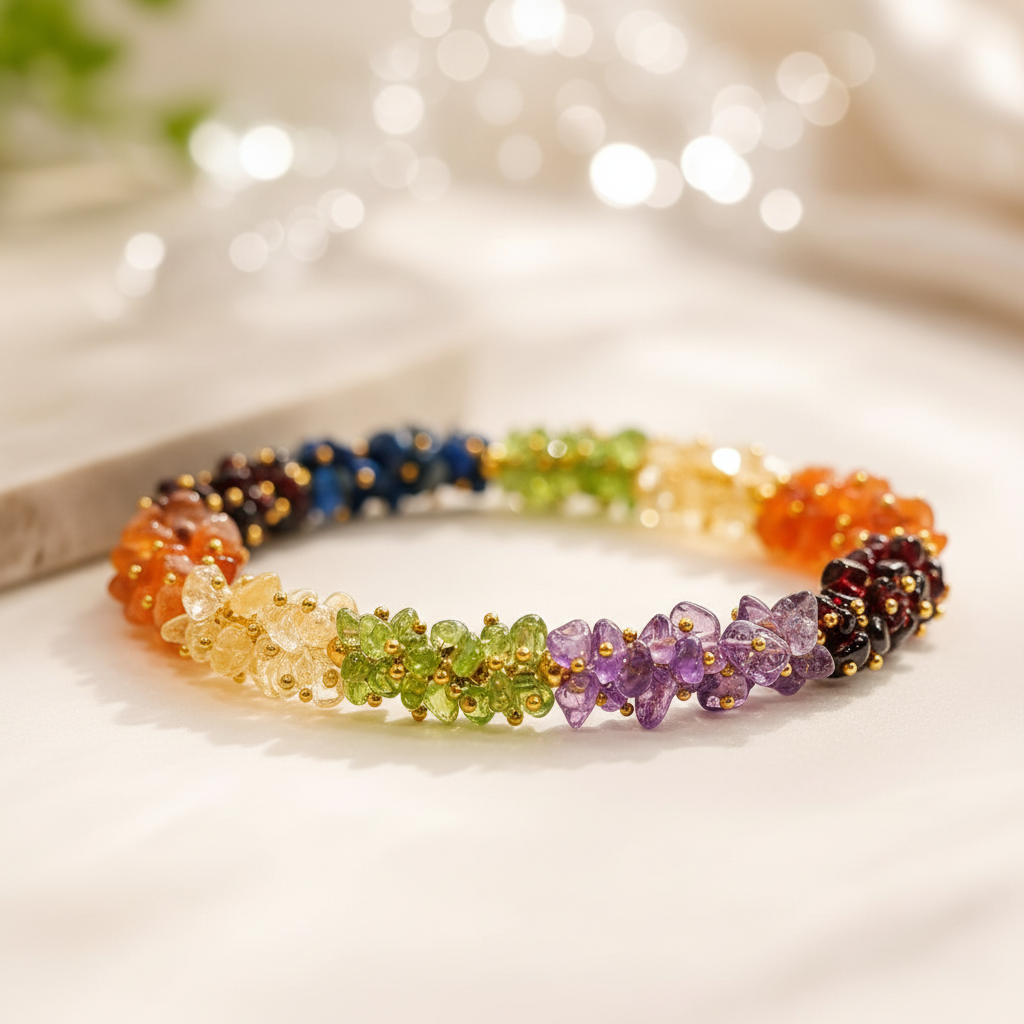 7 Chakra bracelet crystal chip close-up