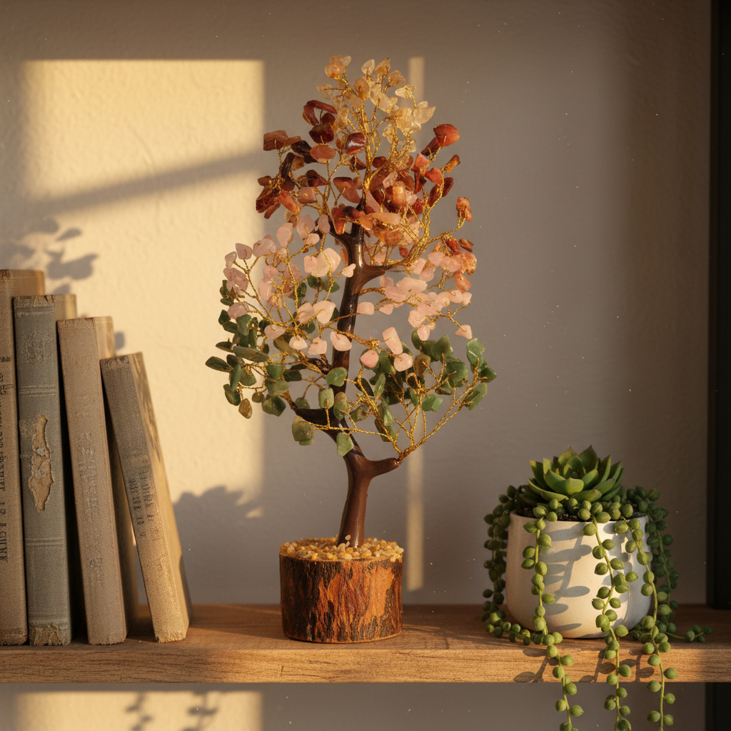 Marriage Crystal Tree on living room shelf