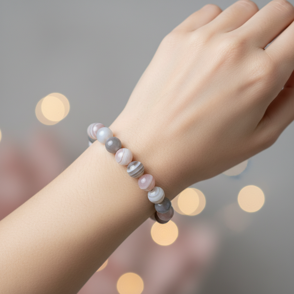 Natural Botswana Agate Bracelet worn on wrist