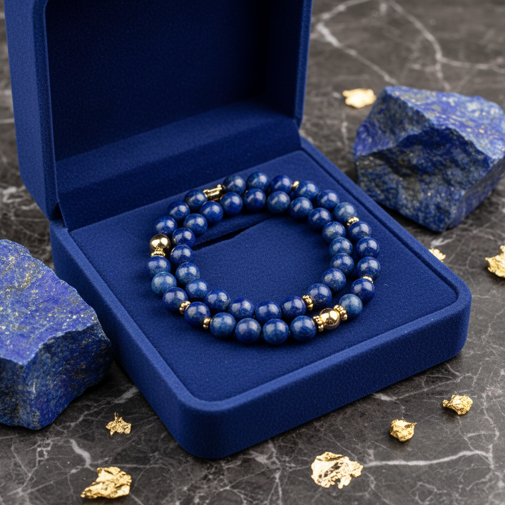 Natural Lapis Lazuli Bracelet in premium gift box with royal blue velvet