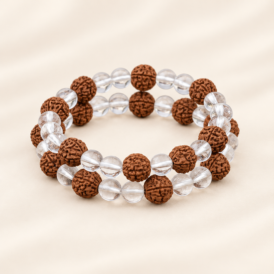 Seed Crystal Bracelet – Traditional Bead & Crystal Jewellery on a warm cream background with a soft faded shadow