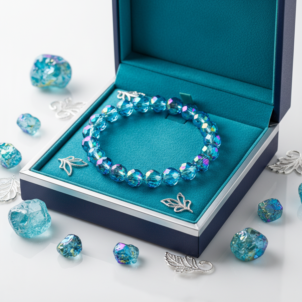 Aqua Aura Bracelet in premium gift box with teal velvet