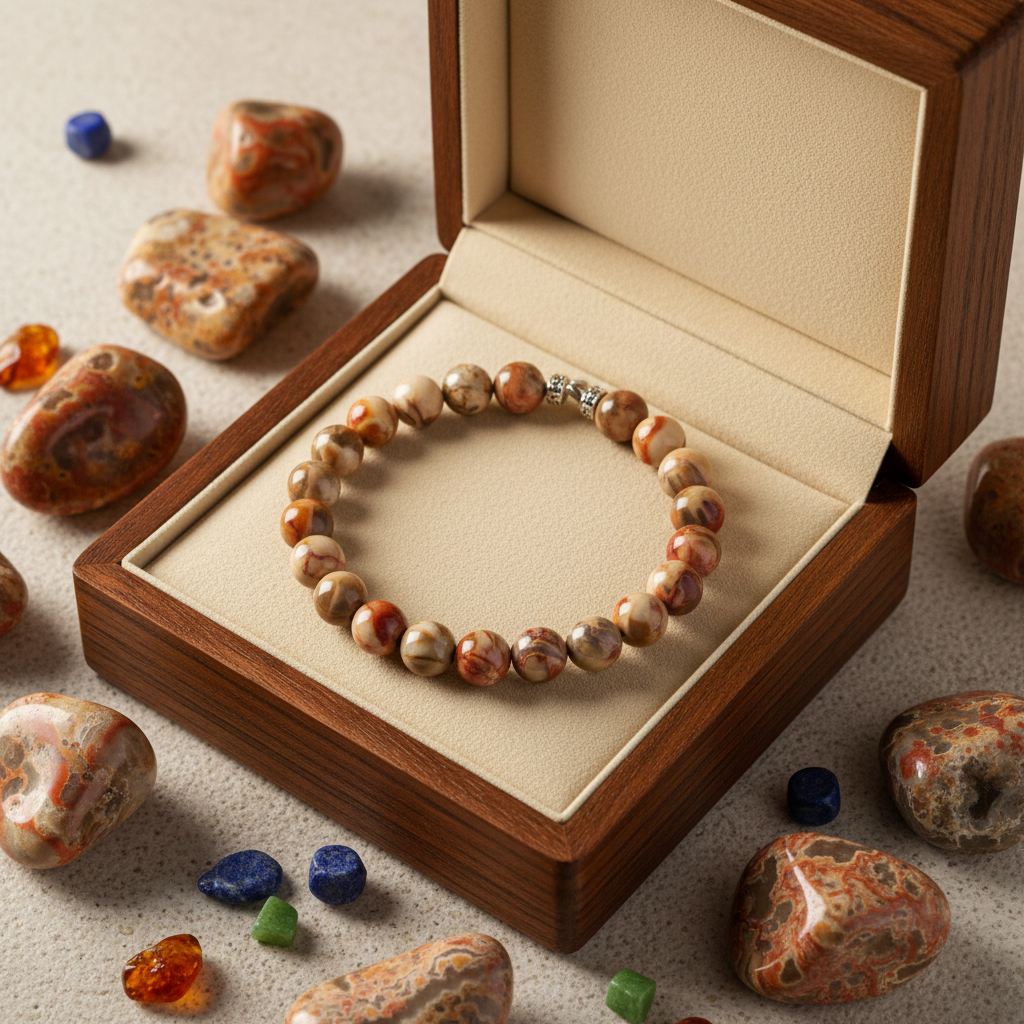 Natural Crazy Lace Agate Bracelet in premium gift box with cream velvet