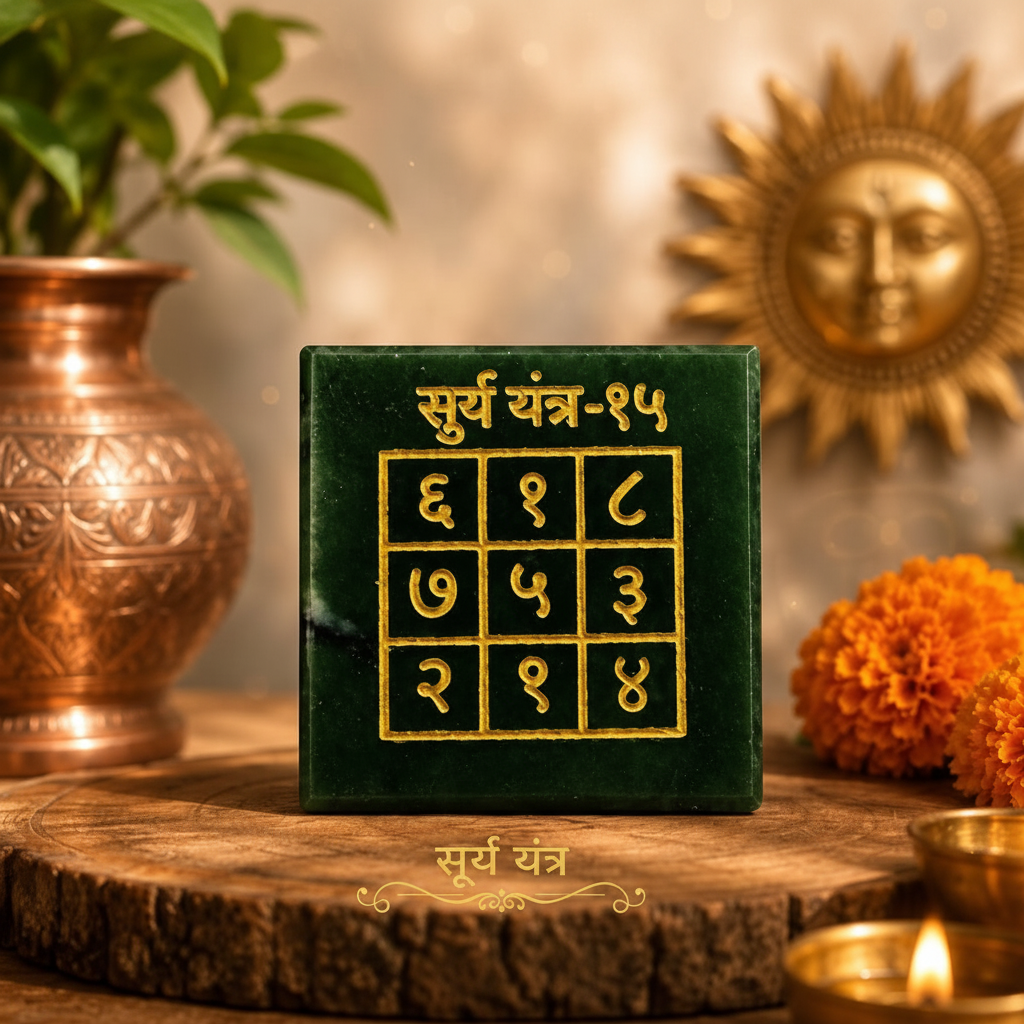 Surya Yantra close-up showing golden Sanskrit numerals