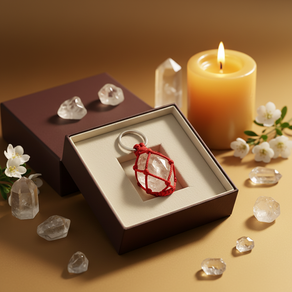 Clear Quartz Keychain in premium gift box