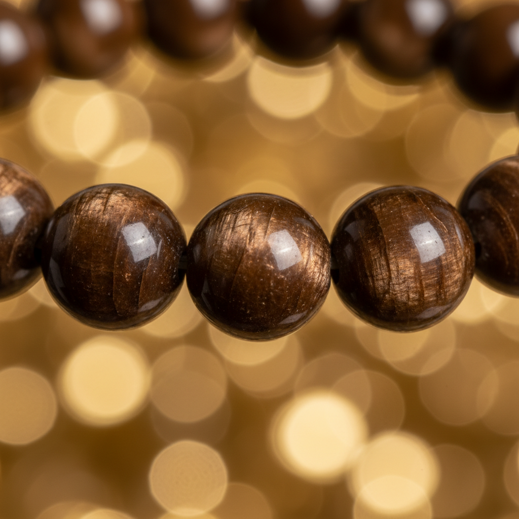 Natural Bronzite Bracelet bead close-up showing bronze metallic shimmer